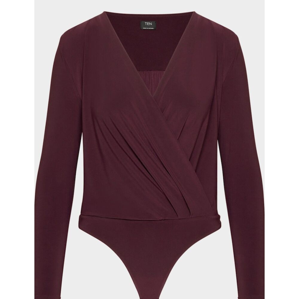 Aritzia Ten Driver Bodysuit, Cardamon Maroon, Large, Long Sleeve V-Neck